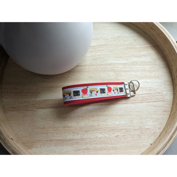 Keychain Wristlet School Teacher Fabric Key FOB Apples Pencils Bus Gift Educator - Picture 6 of 7